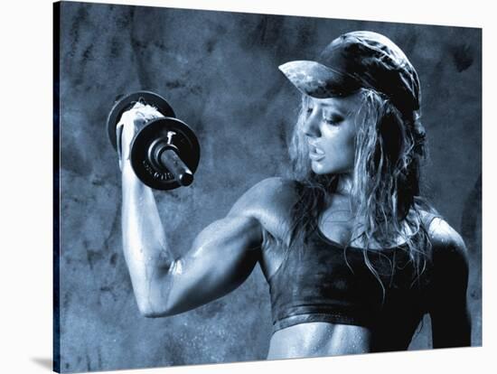 Female Bodybuilder with Dumbbell-null-Stretched Canvas