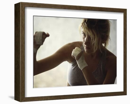 Female Boxer Practicing-null-Framed Premium Photographic Print