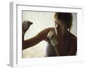 Female Boxer Practicing-null-Framed Premium Photographic Print
