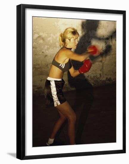 Female Boxer Practicing-null-Framed Premium Photographic Print