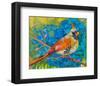 Female Cardinal On Blue-null-Framed Art Print