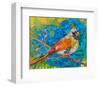 Female Cardinal On Blue-null-Framed Art Print