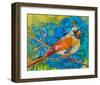 Female Cardinal On Blue-null-Framed Art Print