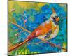 Female Cardinal On Blue-null-Mounted Art Print