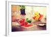 Female Chopping Food Ingredients (Paprika) on the Kitchen.-B-D-S-Framed Photographic Print