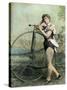 Female Circus Performer with Bicycle-null-Stretched Canvas