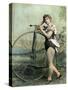 Female Circus Performer with Bicycle-null-Stretched Canvas