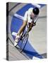 Female Cyclist Racing on the Velodrome Track-null-Stretched Canvas