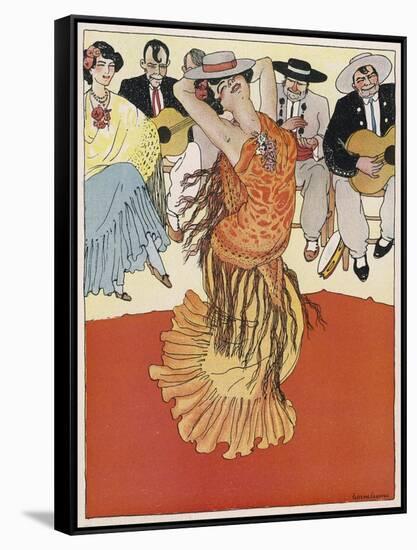 Female Dancer Accompanied by Guitars and Singers Who Also Keep the Rhythm by Clapping-Torne Esquius-Framed Stretched Canvas