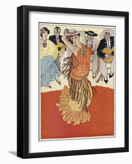Female Dancer Accompanied by Guitars and Singers Who Also Keep the Rhythm by Clapping-Torne Esquius-Framed Art Print