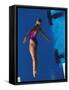 Female Diver in Action Off the Springboard-null-Framed Stretched Canvas