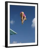 Female Diver in Pink Bathing Suit-null-Framed Premium Photographic Print