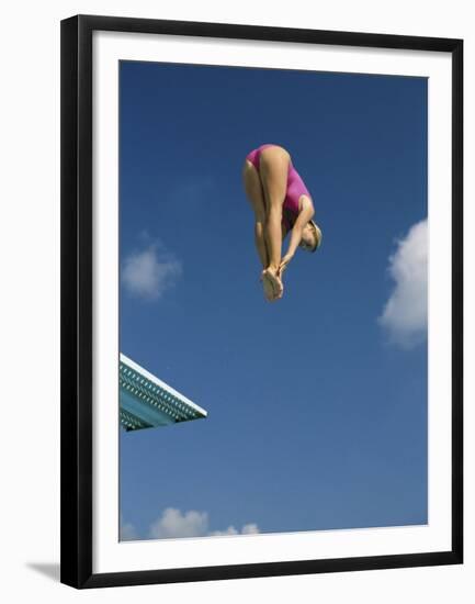 Female Diver in Pink Bathing Suit-null-Framed Premium Photographic Print