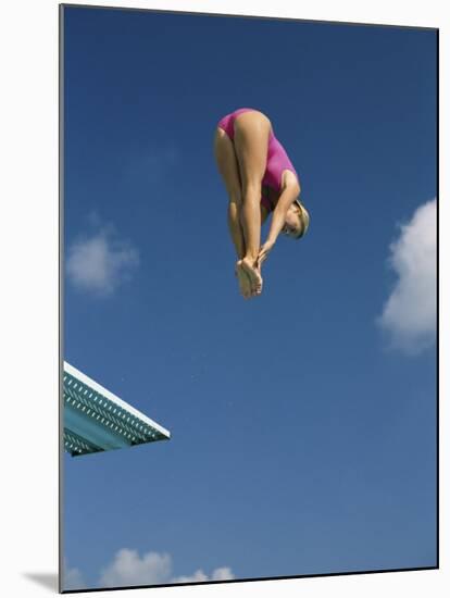 Female Diver in Pink Bathing Suit-null-Mounted Premium Photographic Print