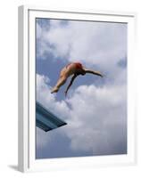 Female Diver in Pink Bathing Suit-null-Framed Premium Photographic Print