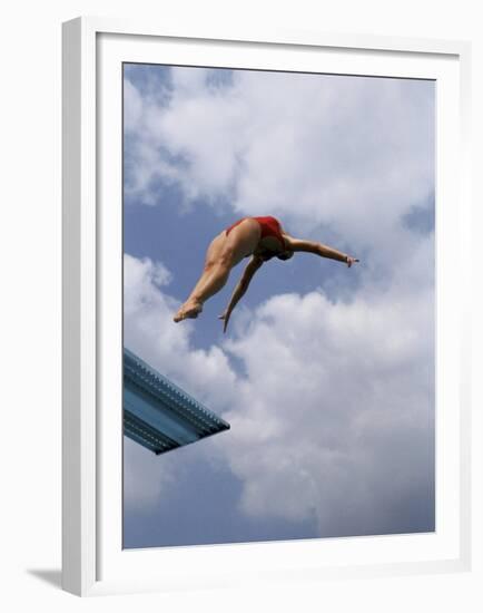 Female Diver in Pink Bathing Suit-null-Framed Premium Photographic Print