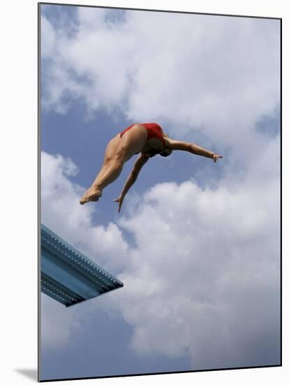 Female Diver in Pink Bathing Suit-null-Mounted Premium Photographic Print