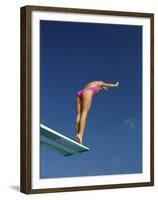 Female Diver in Pink Bathing Suit-null-Framed Premium Photographic Print