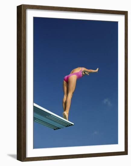 Female Diver in Pink Bathing Suit-null-Framed Premium Photographic Print