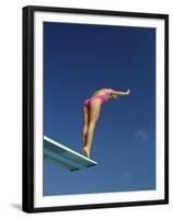 Female Diver in Pink Bathing Suit-null-Framed Premium Photographic Print