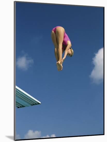 Female Diver in Pink Bathing Suit-null-Mounted Photographic Print