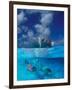 Female Divers Submerged Below Catamaran-Amos Nachoum-Framed Photographic Print