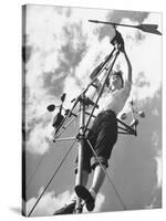 Female Engineering Cadet Adjusting Wind Director Indicator at Rensselaer Polytechnic Institute-Walter Sanders-Stretched Canvas