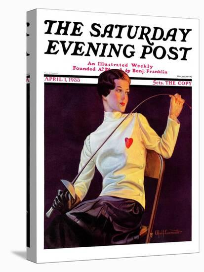 "Female Fencer," Saturday Evening Post Cover, April 1, 1933-Alfred F. Cammarata-Stretched Canvas