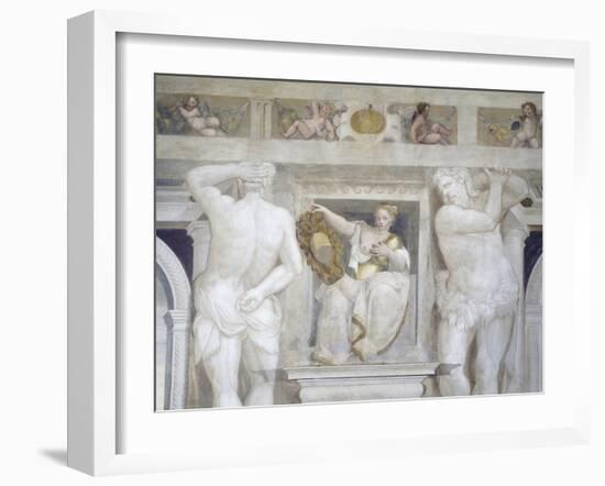 Female Figure Holding Up Muzani Family Crest-Giovanni Antonio Fasolo-Framed Giclee Print