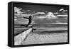 Female Figure Jumping on a Beach-Rory Garforth-Framed Stretched Canvas