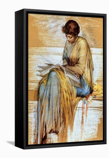 Female Figure Study (Pastel on Paper)-Albert Joseph Moore-Framed Stretched Canvas