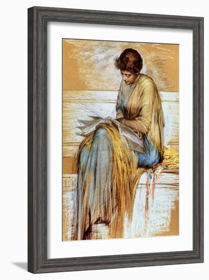 Female Figure Study (Pastel on Paper)-Albert Joseph Moore-Framed Giclee Print