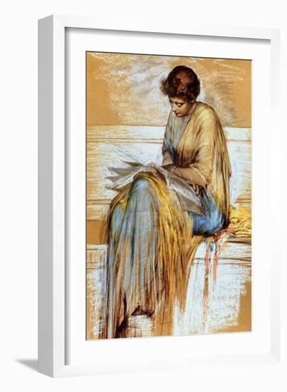 Female Figure Study (Pastel on Paper)-Albert Joseph Moore-Framed Giclee Print