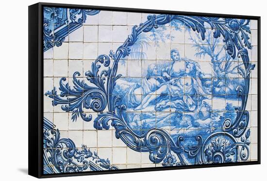 Female Figures, Azulejos Tiles, Estoi Palace-null-Framed Stretched Canvas