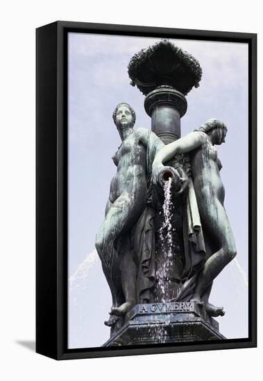 Female Figures, Fountain in Place De La Bourse, Bordeaux, Aquitaine, France-null-Framed Stretched Canvas
