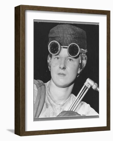 Female Flame Cutter Audrey Mae Hulse at the American Bridge Co-Margaret Bourke-White-Framed Photographic Print