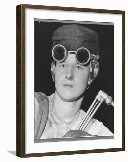 Female Flame Cutter Audrey Mae Hulse at the American Bridge Co-Margaret Bourke-White-Framed Photographic Print