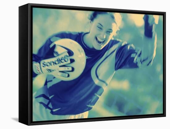 Female Goalie Holding a Soccer Ball-null-Framed Stretched Canvas