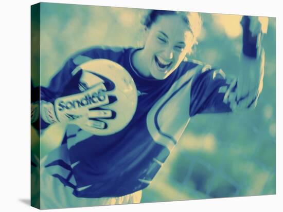 Female Goalie Holding a Soccer Ball-null-Stretched Canvas