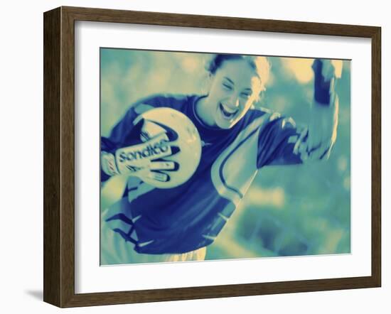 Female Goalie Holding a Soccer Ball-null-Framed Photographic Print