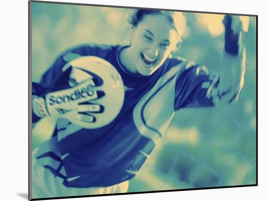 Female Goalie Holding a Soccer Ball-null-Mounted Photographic Print