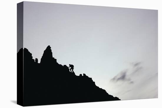 Female Hiker Climbing Twin Peaks-Paul Souders-Stretched Canvas