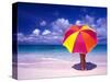 Female Holding a Colorful Beach Umbrella on Harbour Island, Bahamas-Greg Johnston-Stretched Canvas