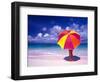 Female Holding a Colorful Beach Umbrella on Harbour Island, Bahamas-Greg Johnston-Framed Photographic Print