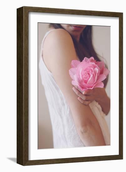 Female Holding a False Rose-Carolina Hernandez-Framed Photographic Print