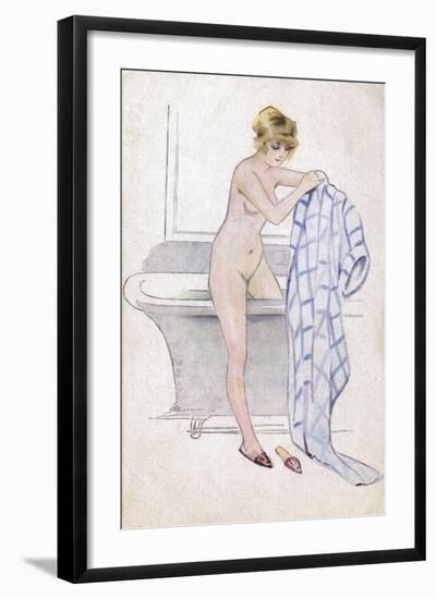 Female in Bath C1910-null-Framed Art Print