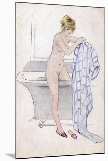 Female in Bath C1910-null-Mounted Art Print