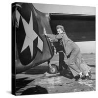 Female Marines Pushing the Tail of a Plane to Turn It Around During Flight Training For WWII-William C^ Shrout-Stretched Canvas