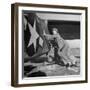 Female Marines Pushing the Tail of a Plane to Turn It Around During Flight Training For WWII-William C^ Shrout-Framed Photographic Print