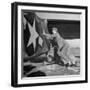 Female Marines Pushing the Tail of a Plane to Turn It Around During Flight Training For WWII-William C^ Shrout-Framed Photographic Print